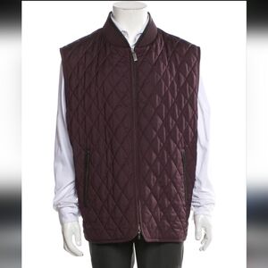 Brioni Men's Plum SWL800 Quilted Gilet Wool/Silk Vest XL Designer Leather Trim